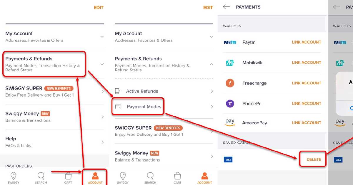Remove Payment Details from Swiggy App