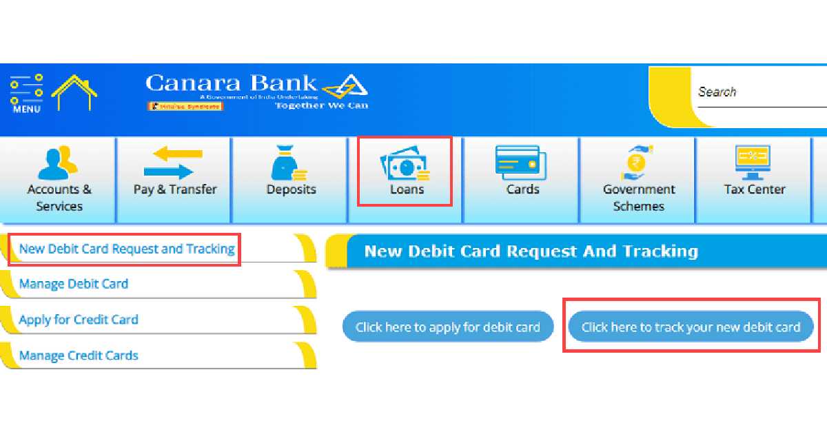 New Debit Card Request and Tracking Canara Bank